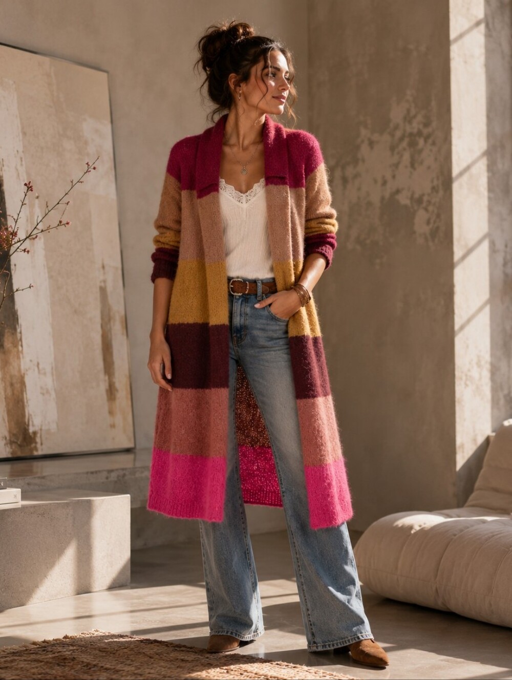 Free People Over The Rainbow Mohair Blend Cardigan Duster Sweater ITALY S/P